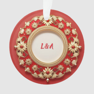 Golden Ornate Floral Circle Design Ornament