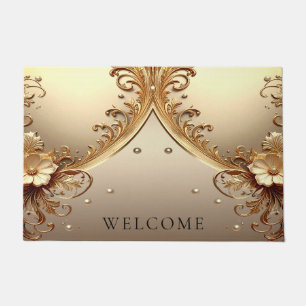 Golden Ornate Floral Doormat