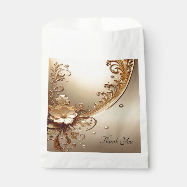 Golden Ornate Floral Favour Bag (Front)