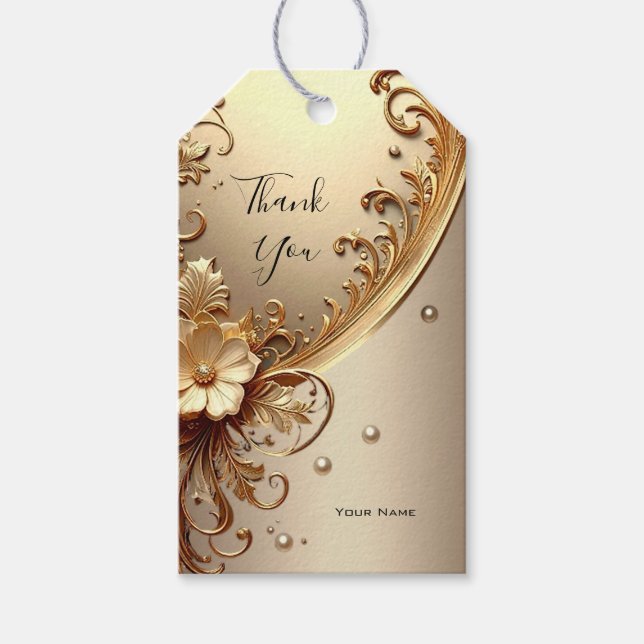Golden Ornate Floral Gift Tag (Front)