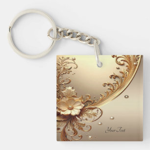 Golden Ornate Floral Keychain