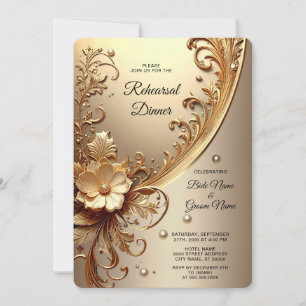 Golden Ornate Floral Rehearsal Dinner Invitation