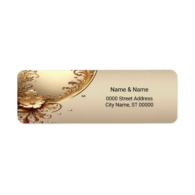 Golden Ornate Floral Return Address Label (Front)