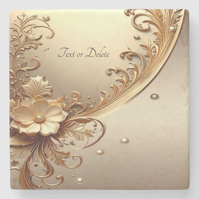 Golden Ornate Floral Stone Coaster (Front)