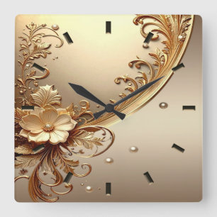 Golden Ornate Floral Wall Clock
