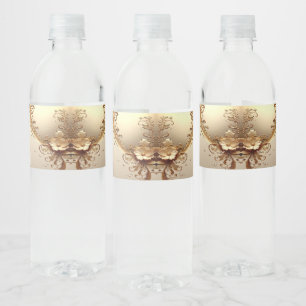 Golden Ornate Floral Water Bottle Label