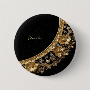 Golden Ornate Flowers Button