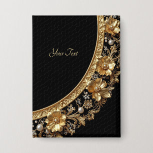 Golden Ornate Flowers Button