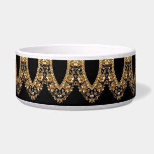 Golden Ornate Flowers Ceramic Pet Bowl