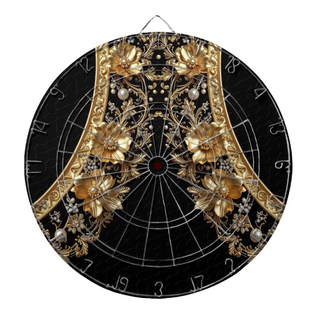 Golden Ornate Flowers Dartboard (Front)