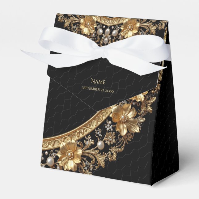 Golden Ornate Flowers Favour Box (Front Side)