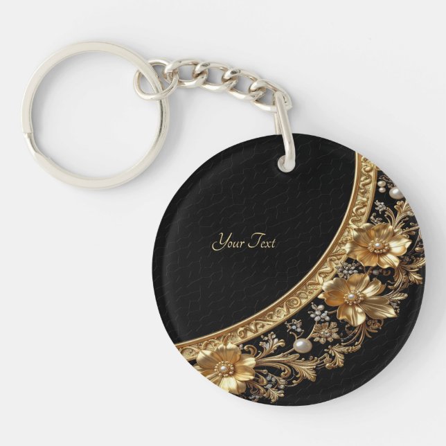 Golden Ornate Flowers Keychain (Front)