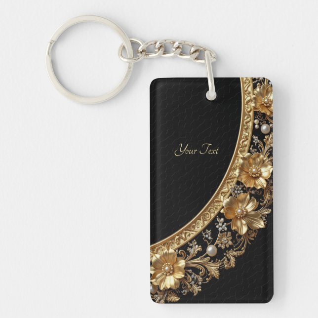 Golden Ornate Flowers Keychain (Front)