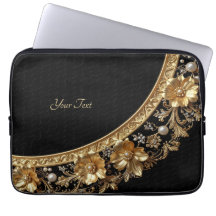 Golden Ornate Flowers Laptop Sleeve