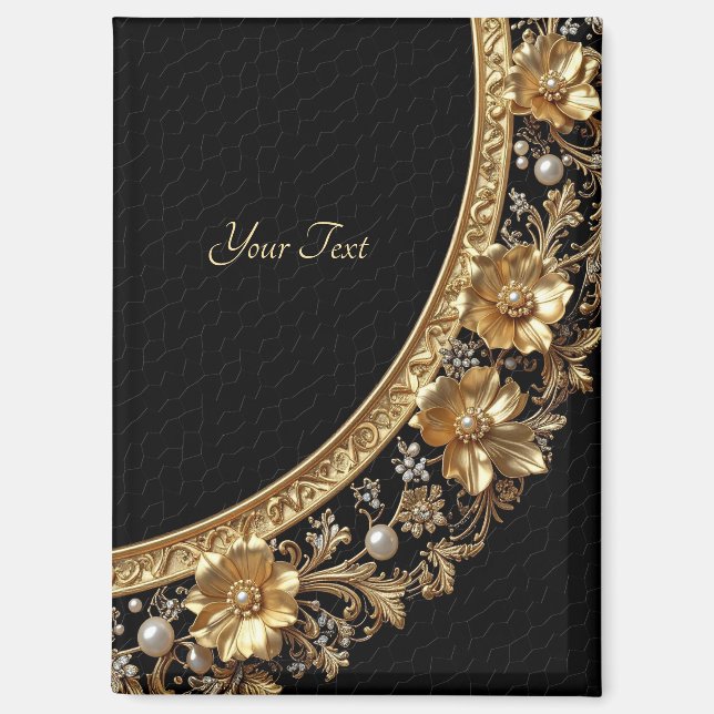 Golden Ornate Flowers Magnet (Front)