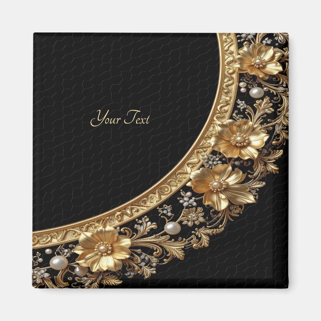 Golden Ornate Flowers Magnet (Front)
