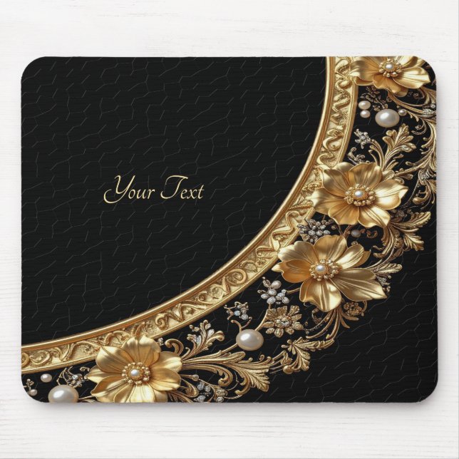 Golden Ornate Flowers Mousepad (Front)