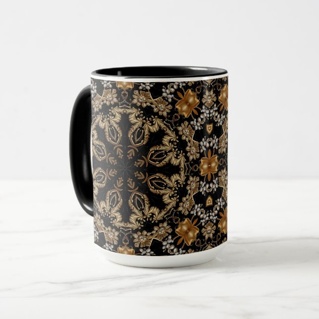 Golden Ornate Flowers Mug (Front Left)