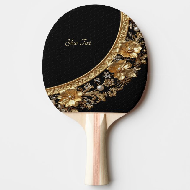 Golden Ornate Flowers Ping Pong Paddle (Front)