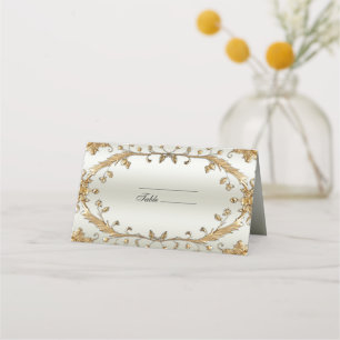Golden Ornate Flowers Place Card