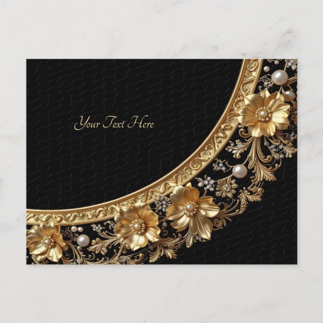 Golden Ornate Flowers Postcard (Front)