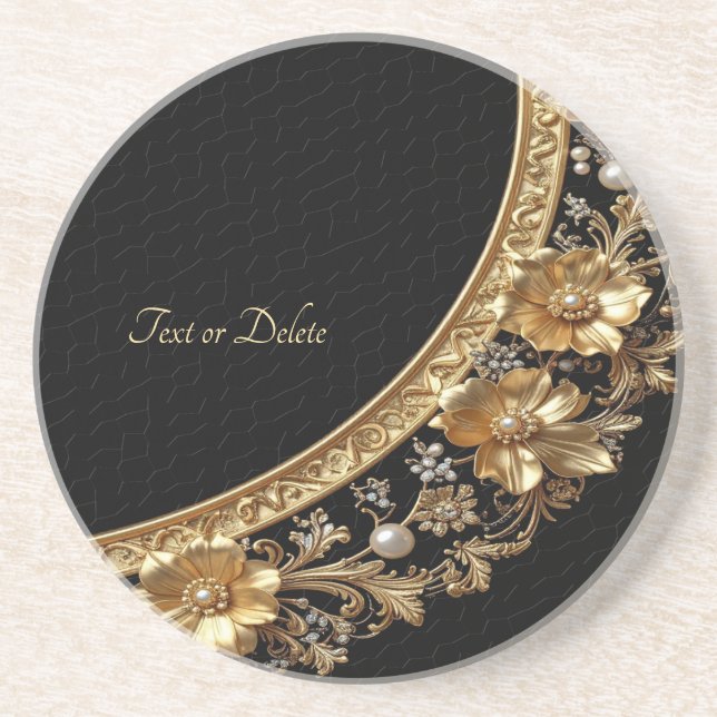 Golden Ornate Flowers Sandstone Coaster (Front)