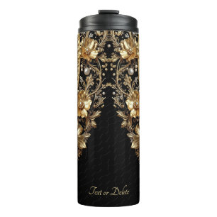 Golden Ornate Flowers Thermal Tumbler