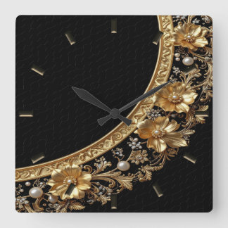 Golden Ornate Flowers Wall Clock