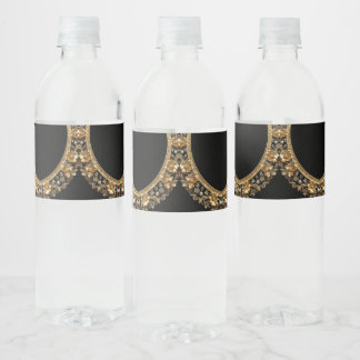 Golden Ornate Flowers Water Bottle Label
