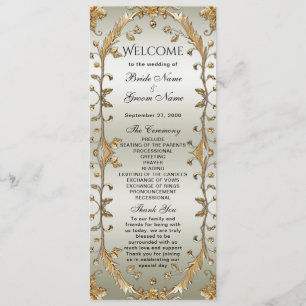 Golden Ornate Flowers Wedding Program Programme