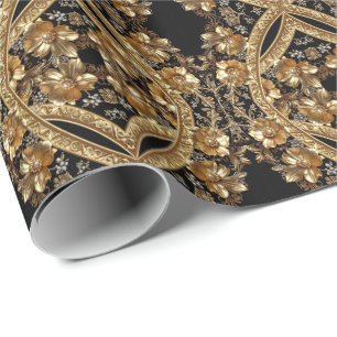 Golden Ornate Flowers Wrapping Paper