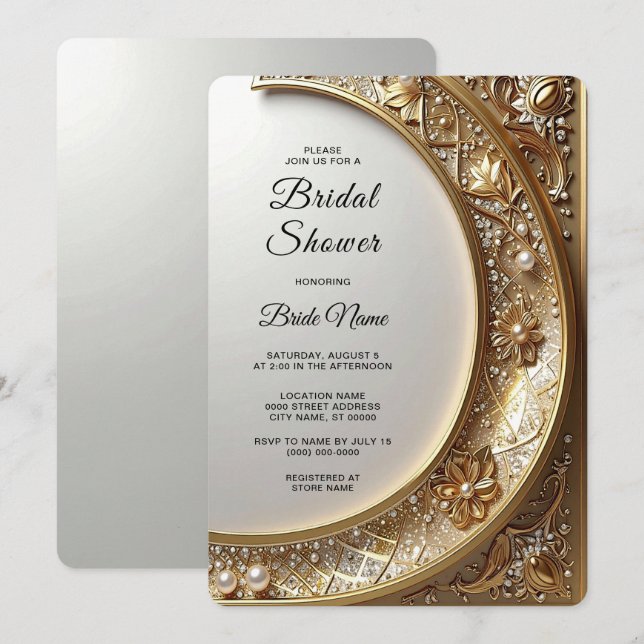Golden Ornate Frame Bridal Shower Invitation (Front/Back)