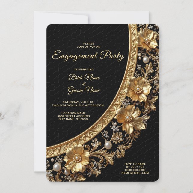 Golden Ornate Frame Engagement Invitation (Front)