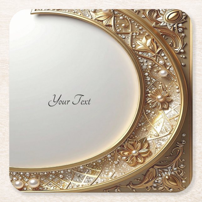 Golden Ornate Frame Paper Coaster (Front)