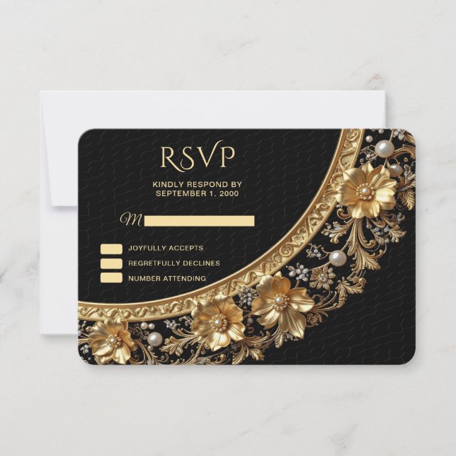 Golden Ornate Frame RSVP Card (Front)