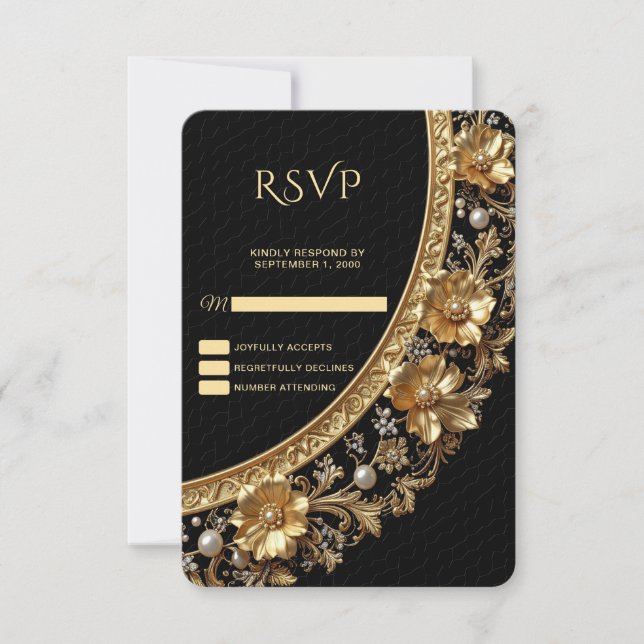 Golden Ornate Frame RSVP Card (Front)