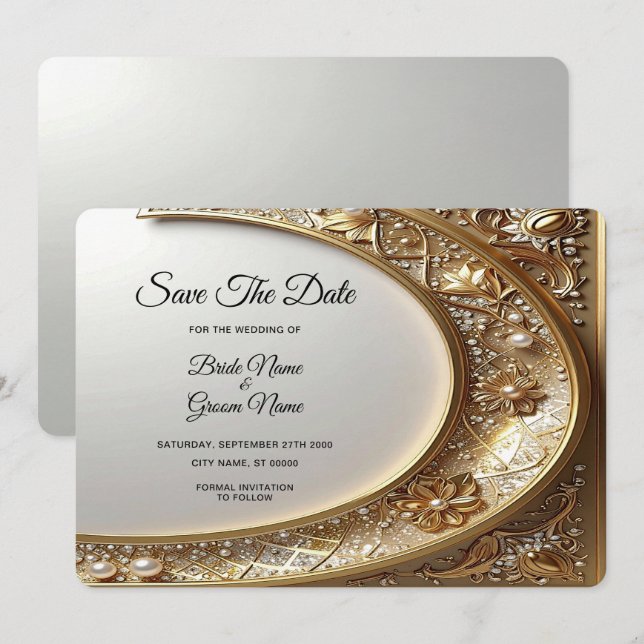 Golden Ornate Frame Save The Date (Front/Back)
