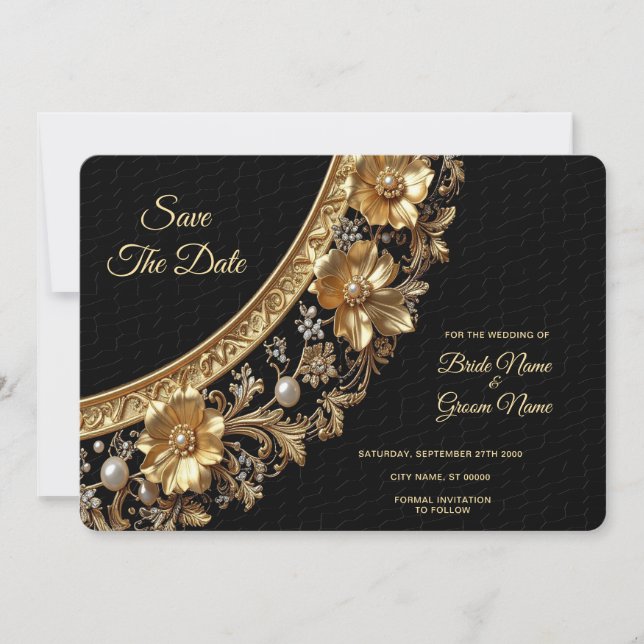 Golden Ornate Frame Save The Date (Front)