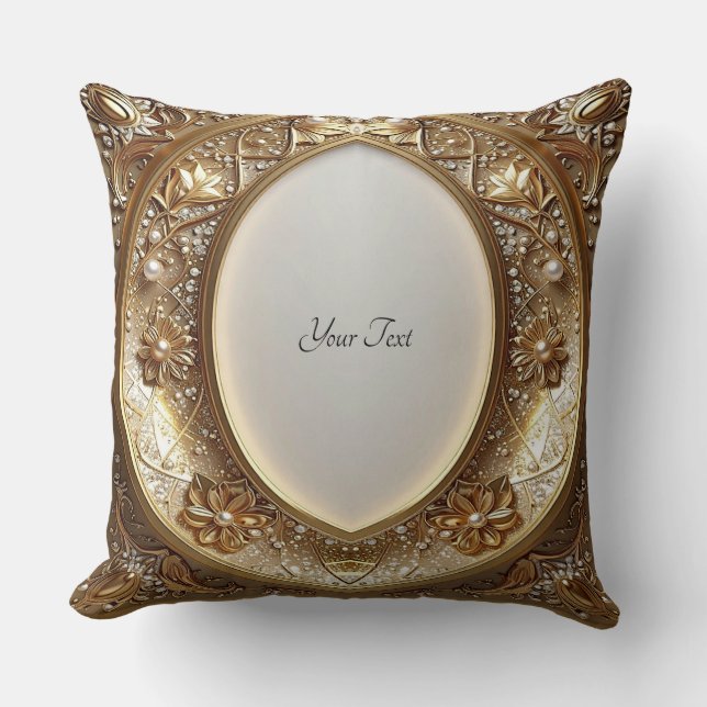 Golden Ornate Frame Throw Pillow (Front)