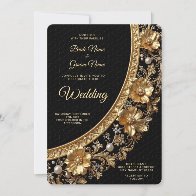 Golden Ornate Frame Wedding Invitation (Front)