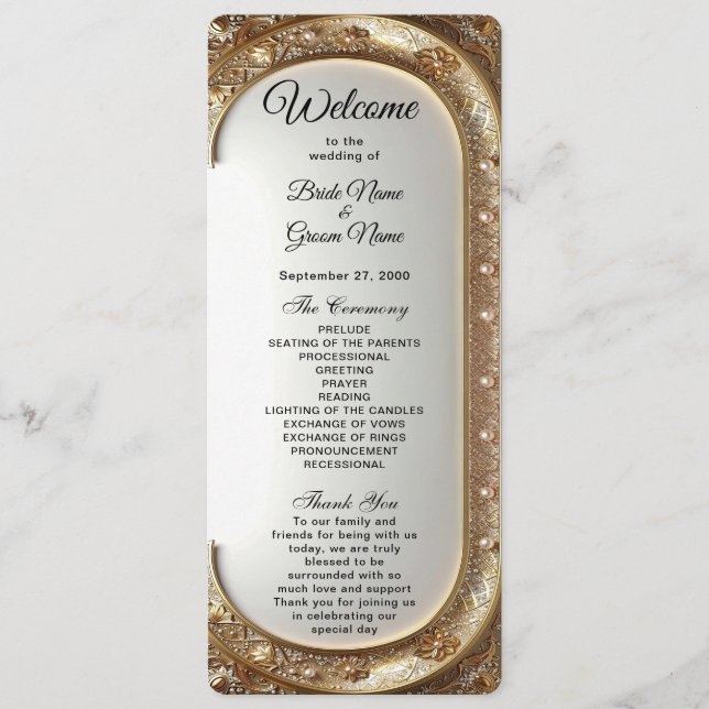 Golden Ornate Frame Wedding Program Programme (Front)