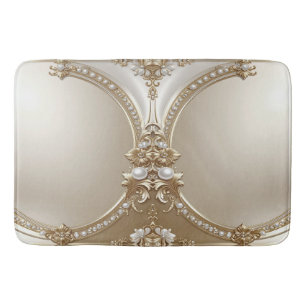 Golden Ornate Frame with Pearls Bath Mat