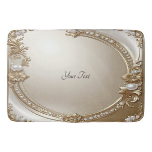 Golden Ornate Frame with Pearls Bath Mat