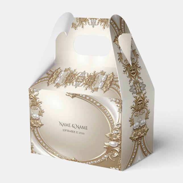 Golden Ornate Frame with Pearls Favor Box (Front Side)