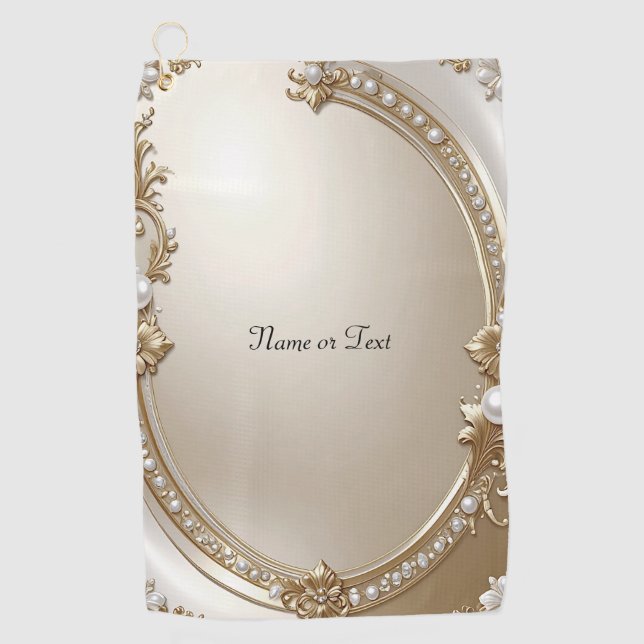 Golden Ornate Frame with Pearls Golf Towel (Front)