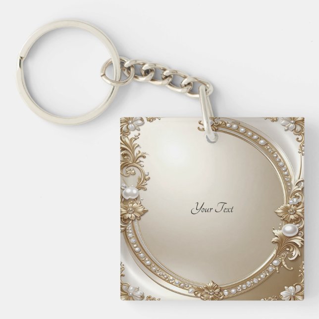 Golden Ornate Frame with Pearls Keychain (Front)