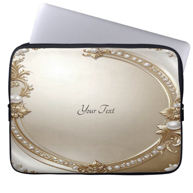 Golden Ornate Frame with Pearls Laptop Sleeve (Front)