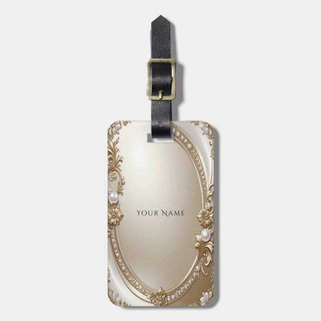 Golden Ornate Frame with Pearls Luggage Tag (Front Vertical)