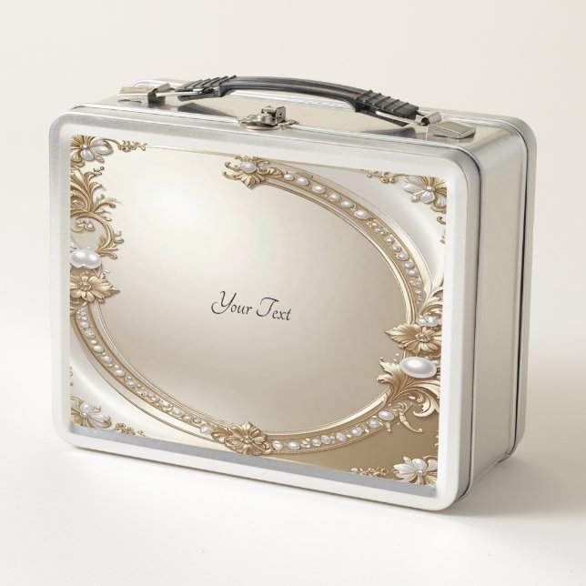 Golden Ornate Frame with Pearls Lunchbox (Front)