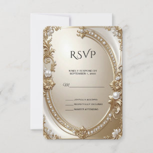 Golden Ornate Frame with Pearls RSVP Card